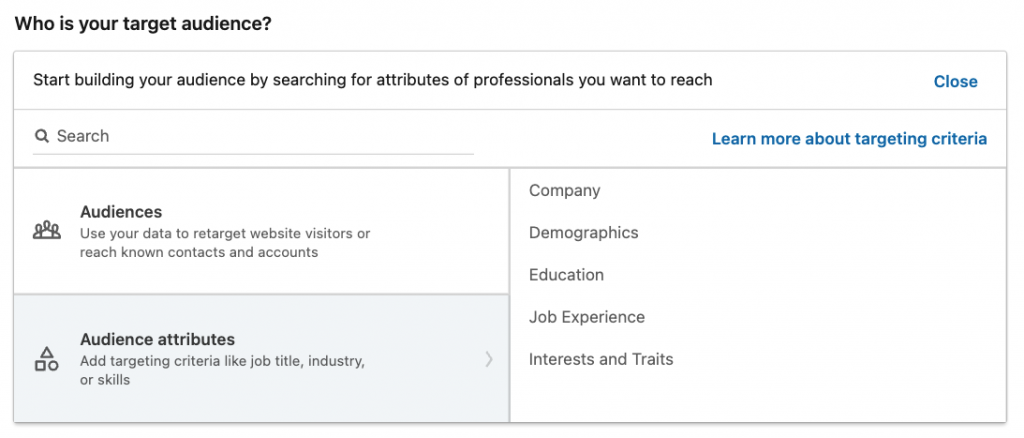 Audience attributes LinkedIn