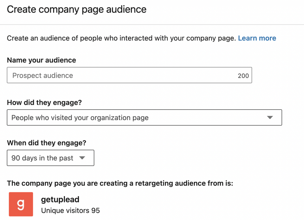 LinkedIn retargeting company page audience
