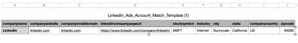 Linkedin ads account match template