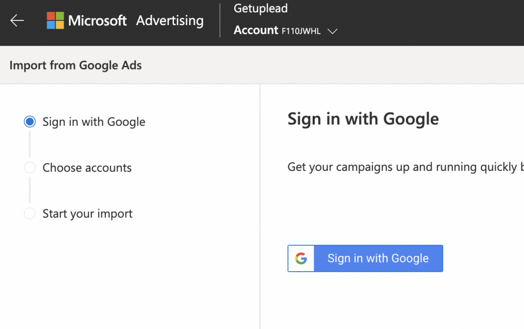 sign in google into bing ads
