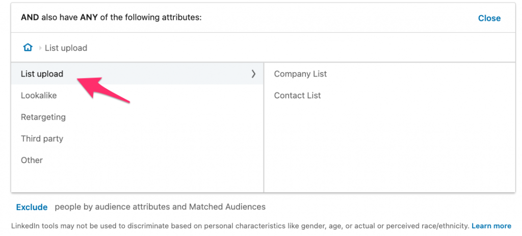company list upload audience LinkedIn 