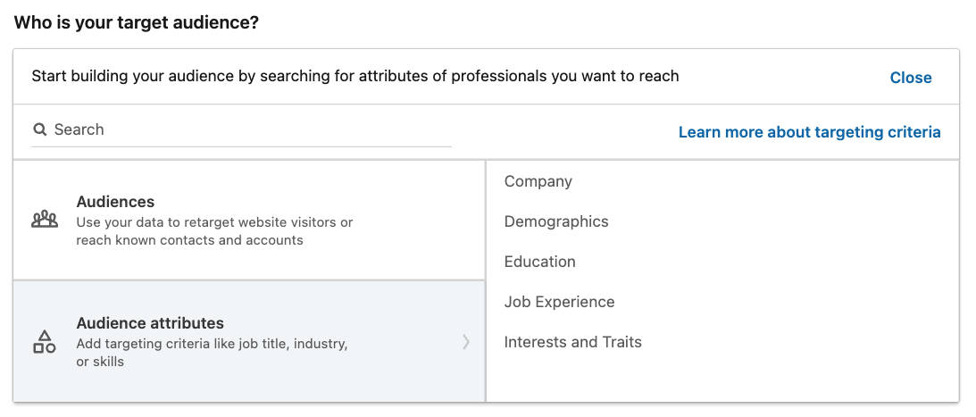 attributs Linkedin ads