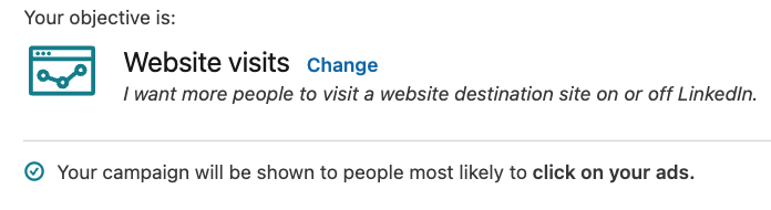 objectif de campagne LinkedIn visites sur le site