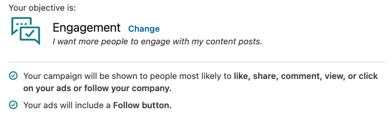 LinkedIn campaign objective engagement