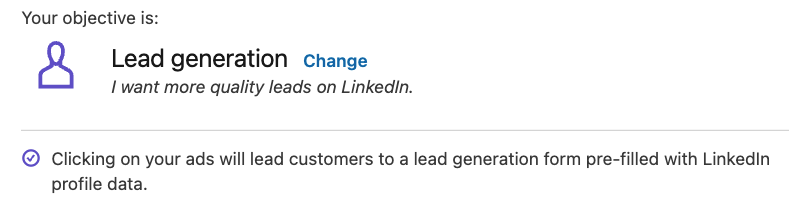 LinkedIn campaign objective lead generation