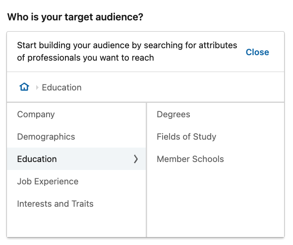 education targeting LinkedIn ads