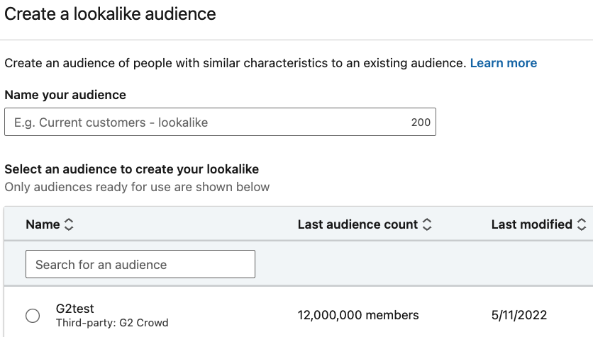 LinkedIn targeting lookalike audience