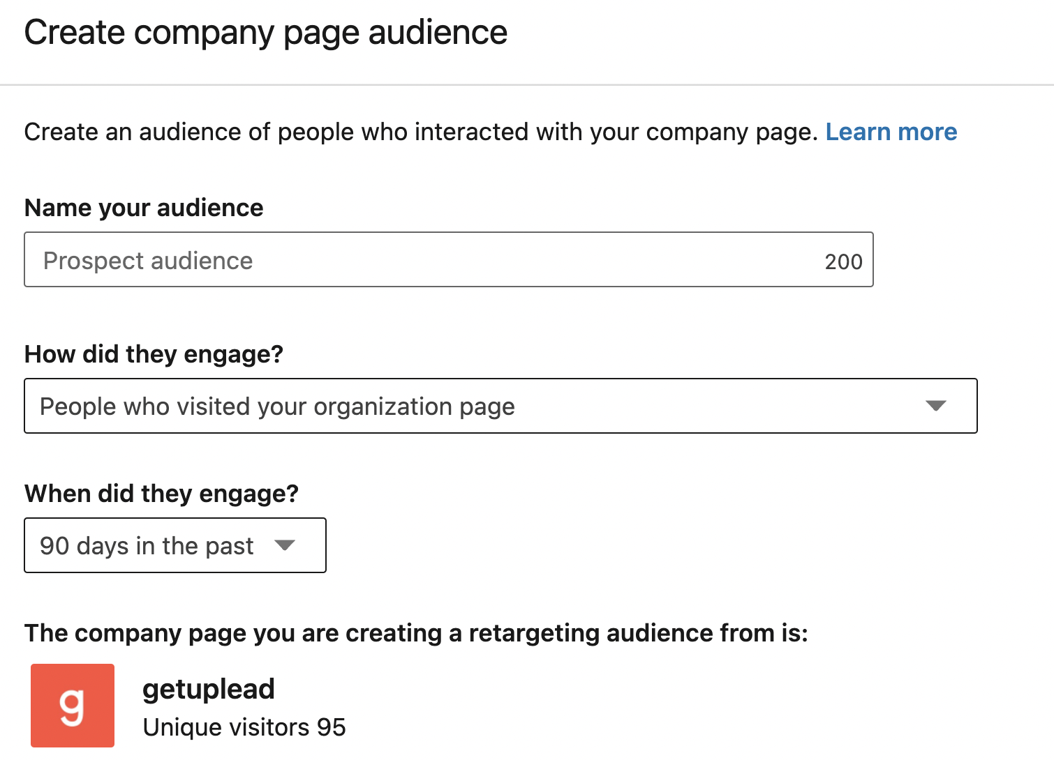 LinkedIn retargeting company page audience