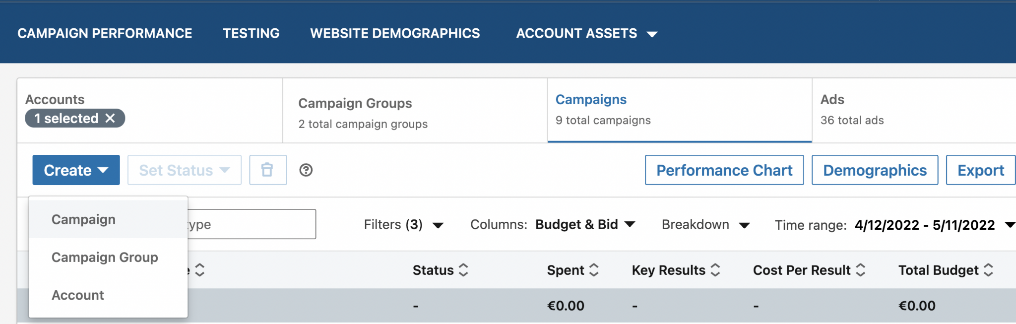 create new campaign linkedin ads