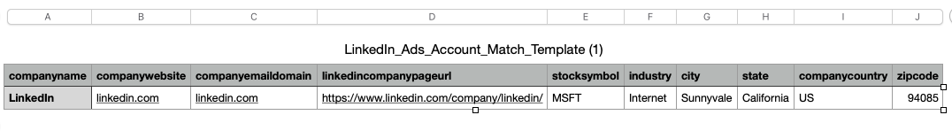 template pour le cicblage de comptes Linkedin ads