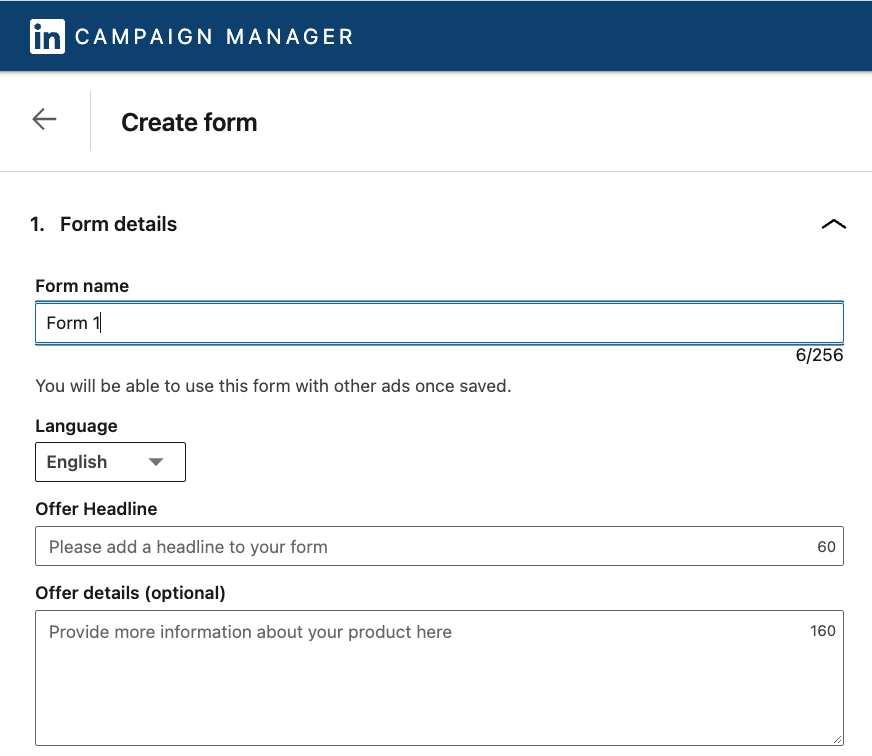 formulaire de génération de leads linkedIn 