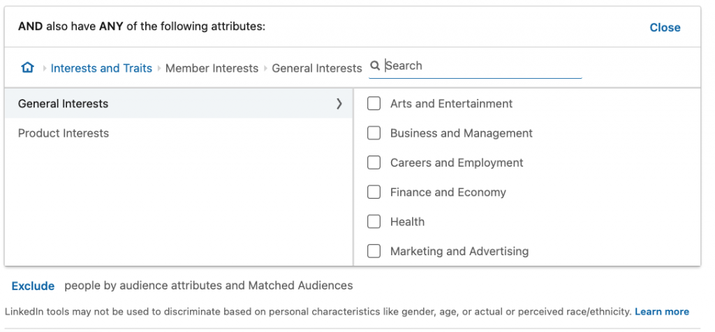 Linkedin interest categories