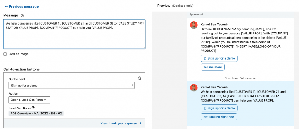 flow message conversation ad linkedIn