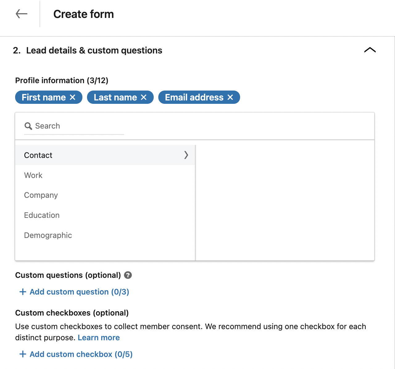 Lead gen form linkedin questions