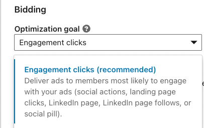 Linkedin ads objectif click d'engagement