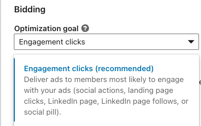 Linkeidn ads engagement clicks goal