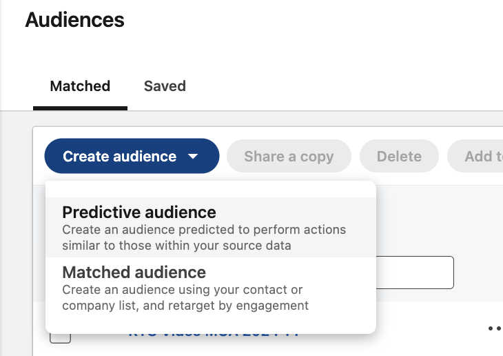 create a predictive audience LinkedIn